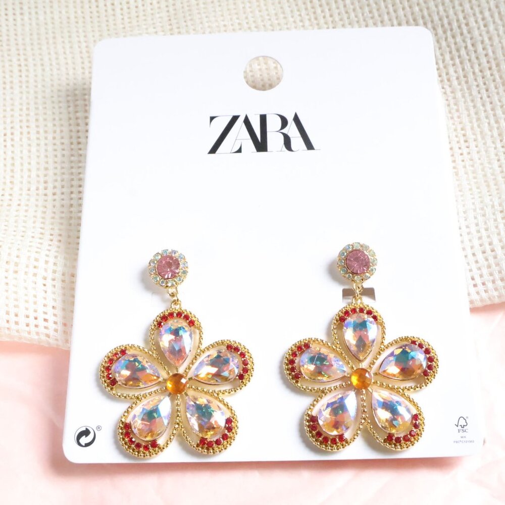 ZARA Floral Crystal Earrings Elegant Jewelry Gift Trendy Statement Style